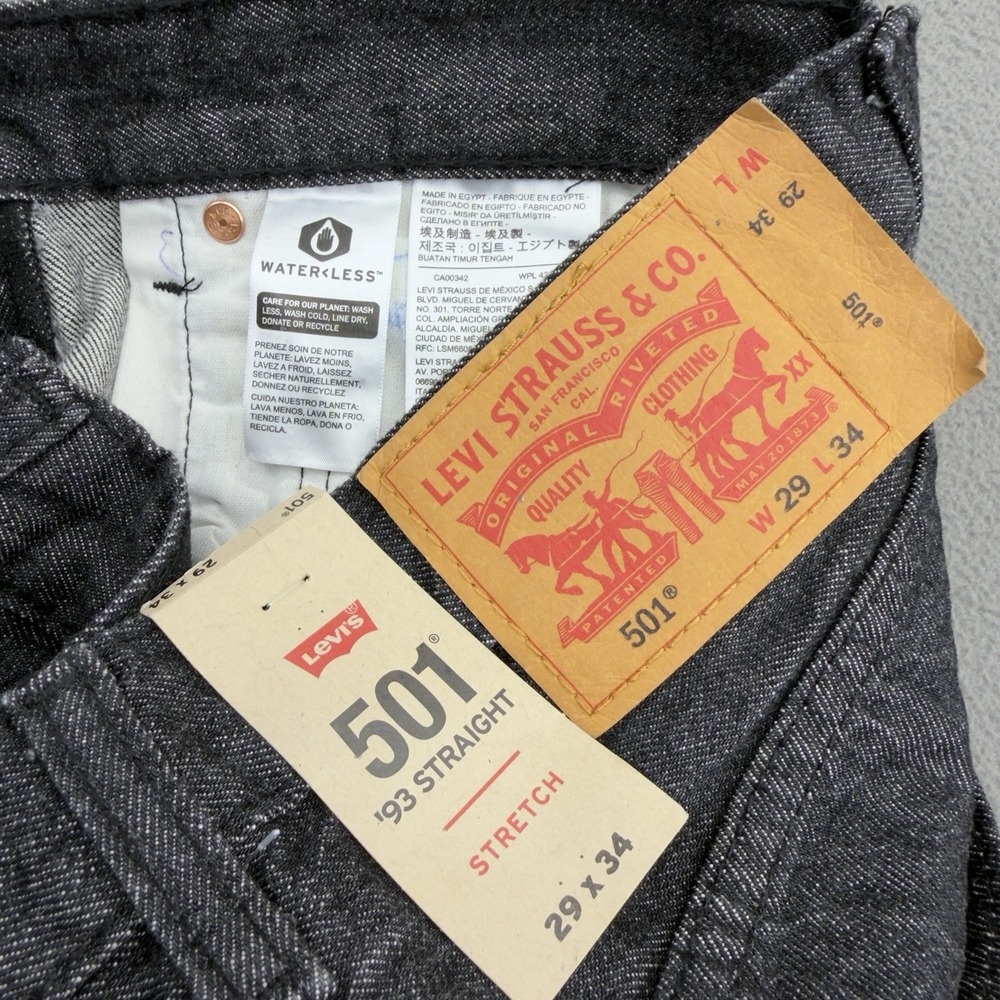 Levis 501 '93 Straight Jeans Mens 29x34 Dark Gray Stretch Button Fly Skater - Picture 5 of 12